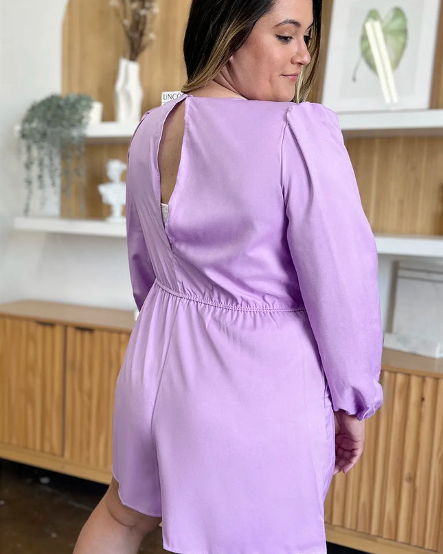 Double Take Full Size Drawstring Long Sleeve Romper