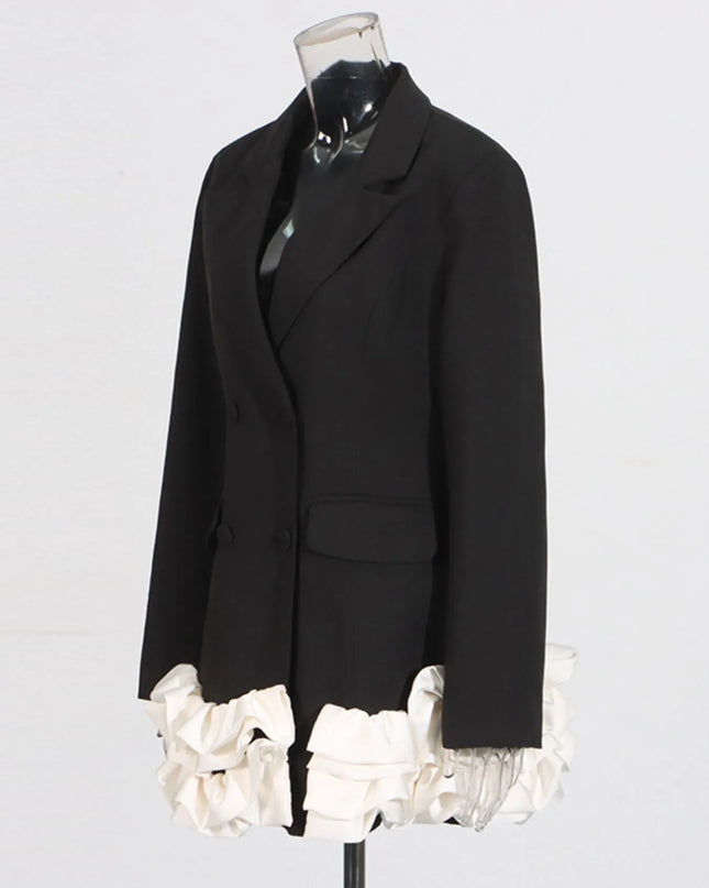 Ruffle Hem Double-Breasted Blazer Dress