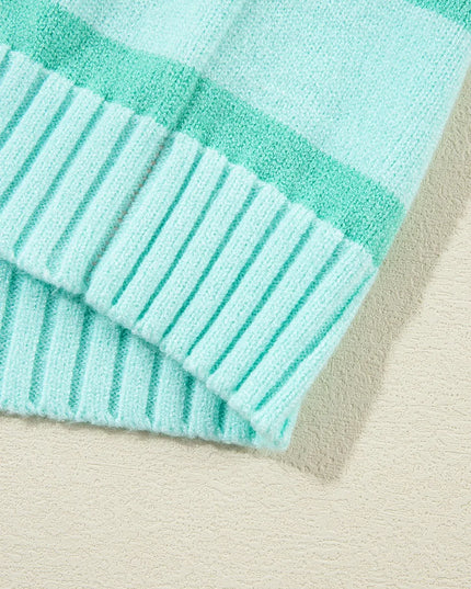 Contrast Striped Round Neck Long Sleeve Knit Top