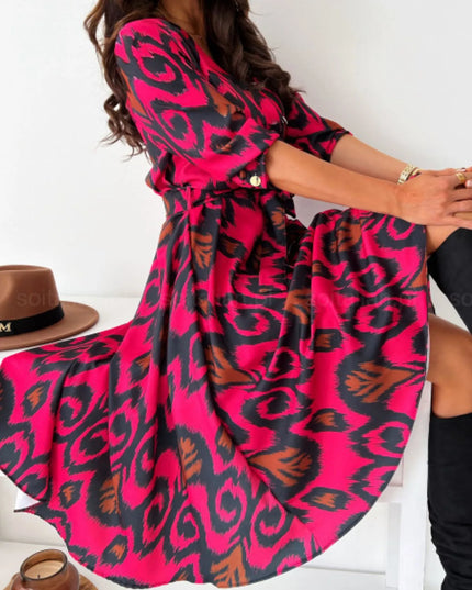 Printed Tie Waist Midi Dress 