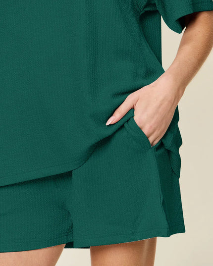 Double Take Basic style Round Neck Solid Set