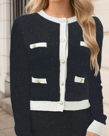 Contrast Trim Ribbed Top and Skirt Sweater Set