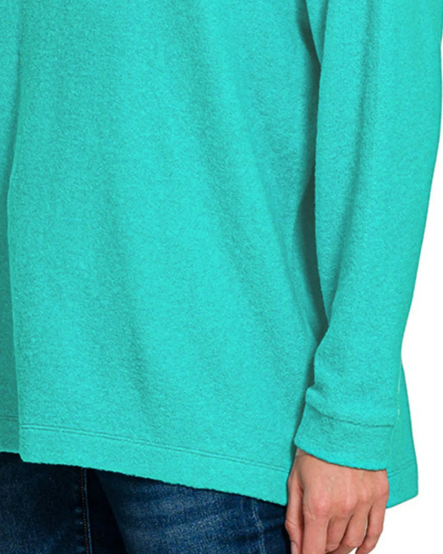 Zenana Hooded Brushed Melange Hacci Sweater