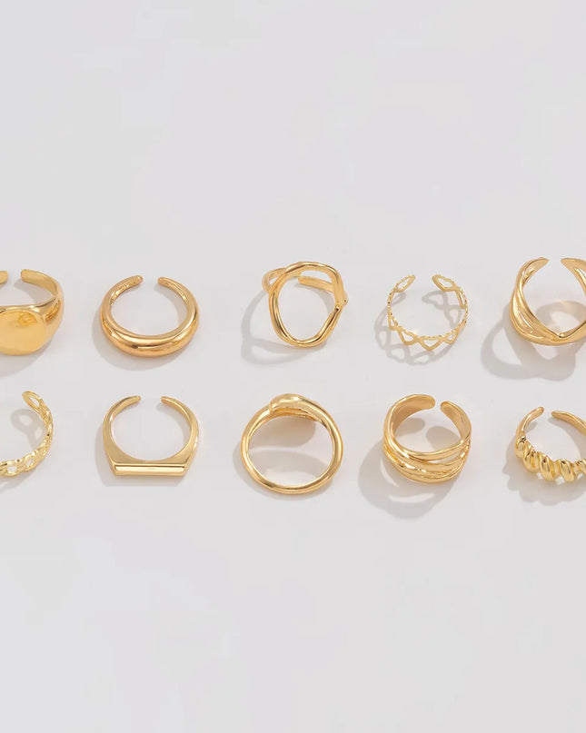 10-Piece Alloy Geometric Ring