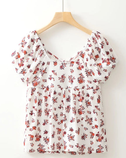 Floral Ruched Cinched Short Sleeve Blouse