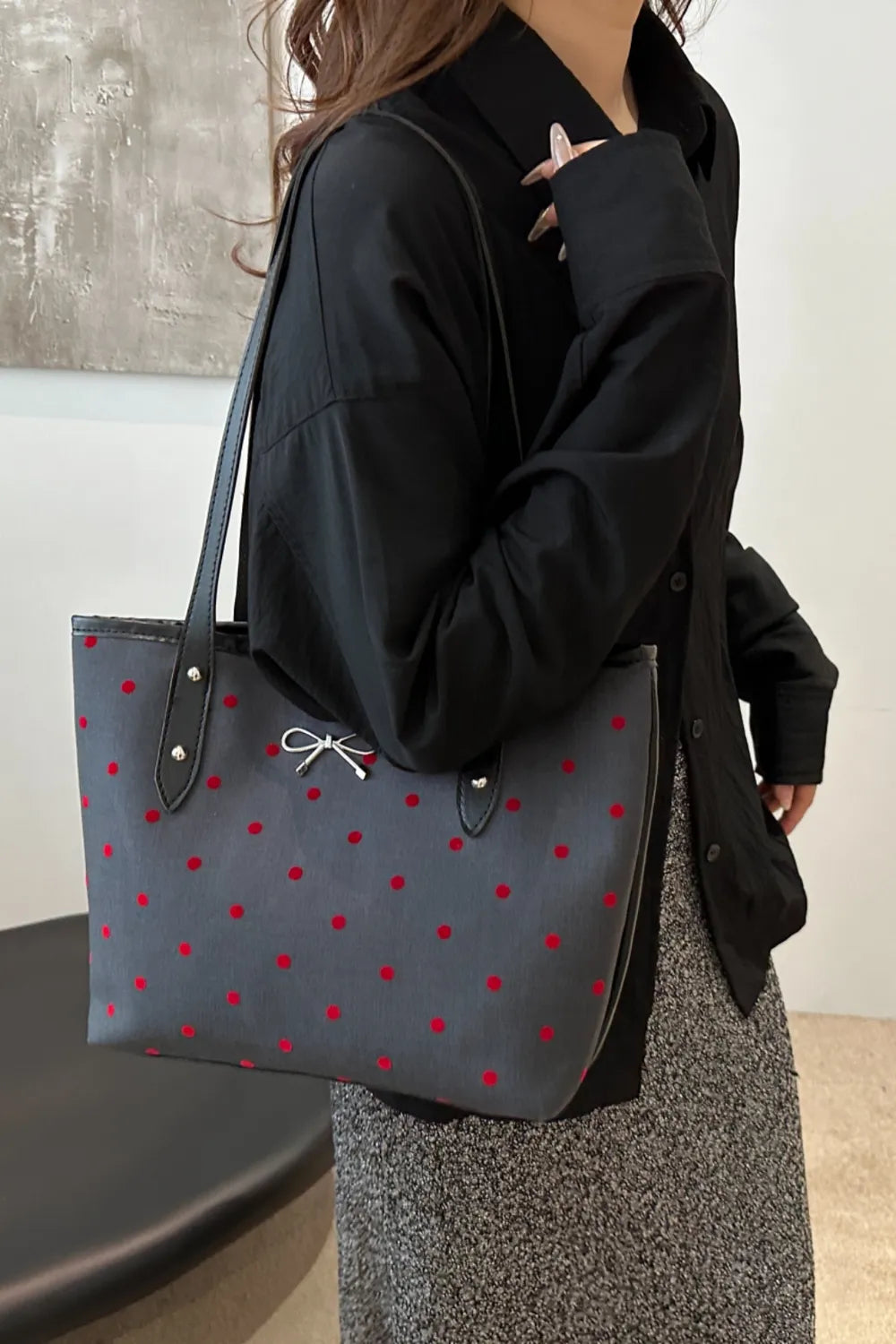 Bow Trim Polyester Tote Bag 