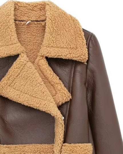 Collared Neck Long Sleeve Plush Cropped Jacket