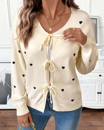 Heart Tie-Front Long Sleeve Cardigan