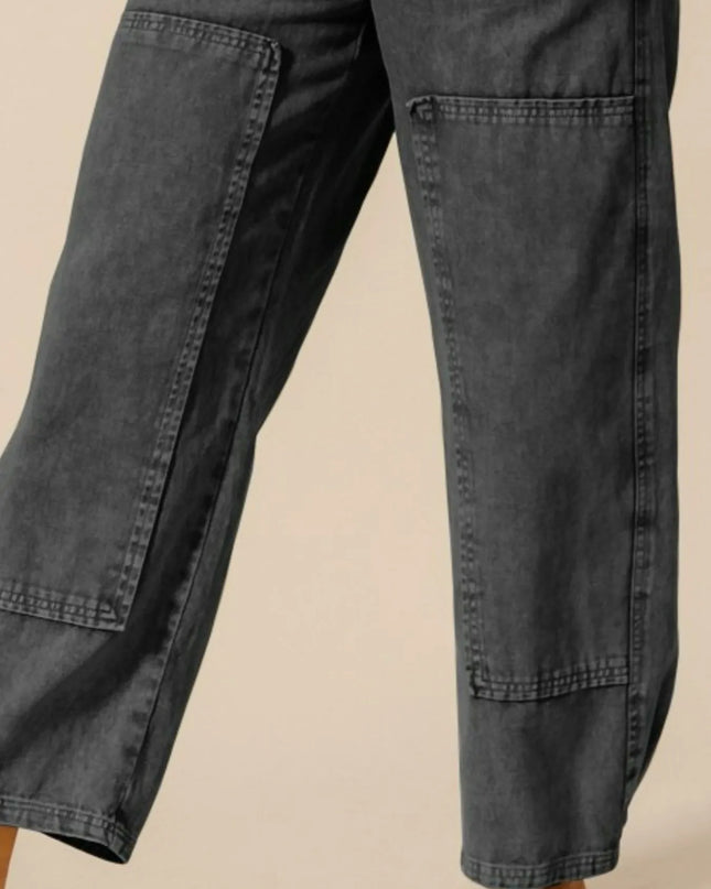 SO ME Mineral Washed Mid Rise Barrel Shape Pants