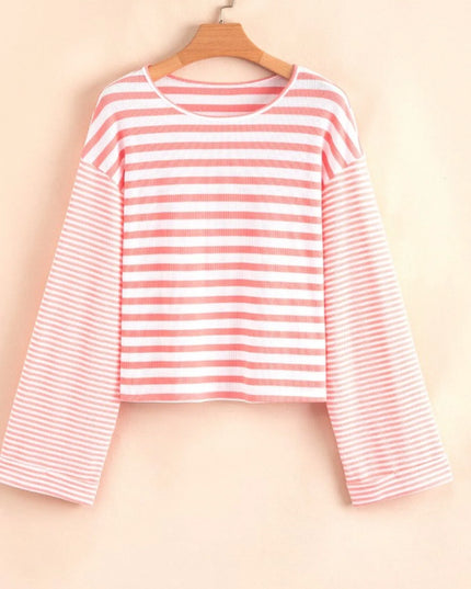 Striped Long Sleeve Ribbed Blouse