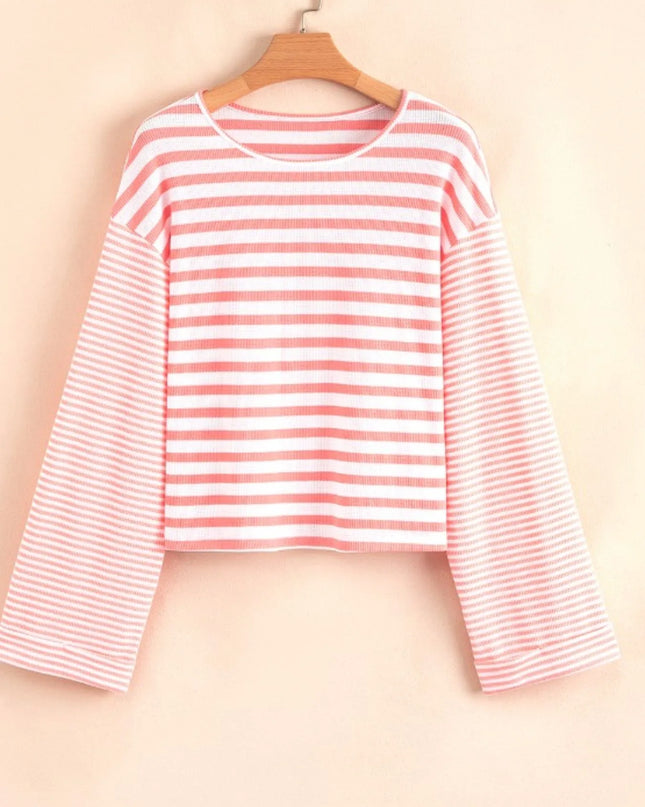 Striped Long Sleeve Ribbed Blouse