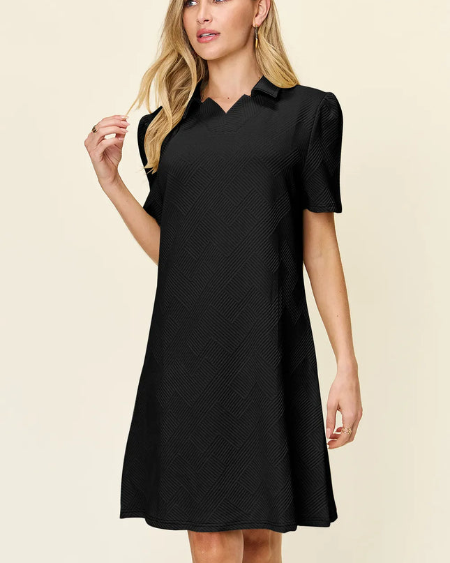 Double Take Full Size Texture Collared Neck Short Sleeve Dress