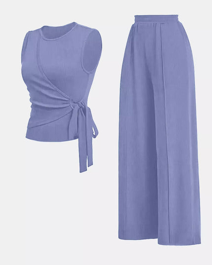 Side Tie Round Neck Tank and Pants Set
