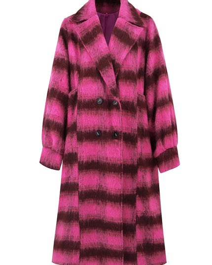 Contrast Double-Breasted Long Sleeve Longline Coat