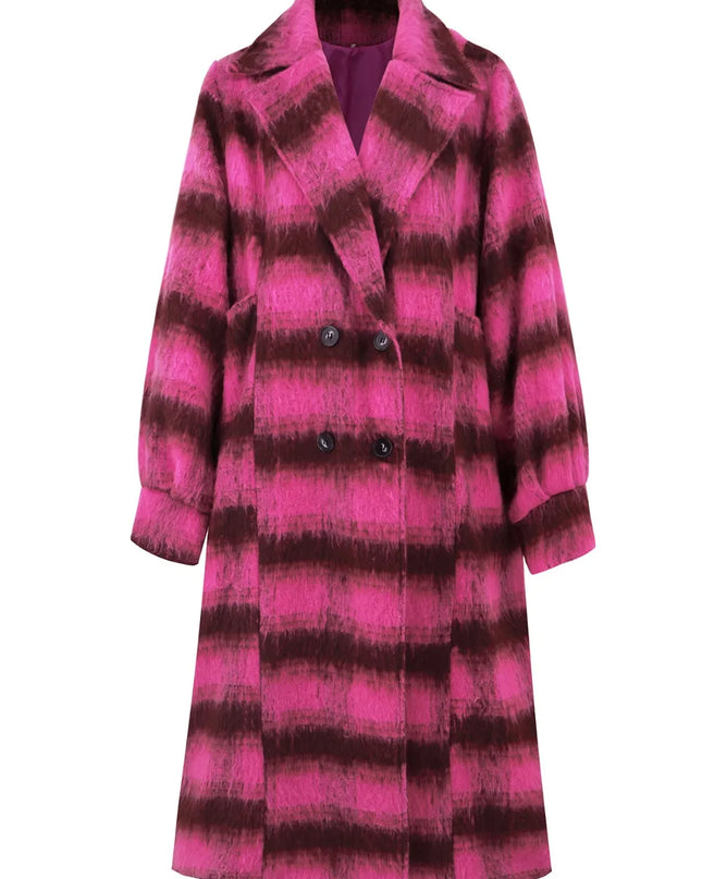 Contrast Double-Breasted Long Sleeve Longline Coat