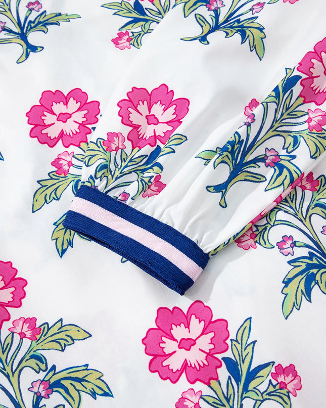 Floral Print Striped V Neck Blouse