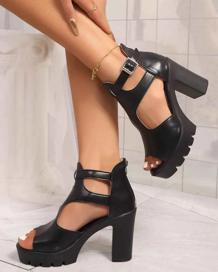 Cutout Block Heels Sandals