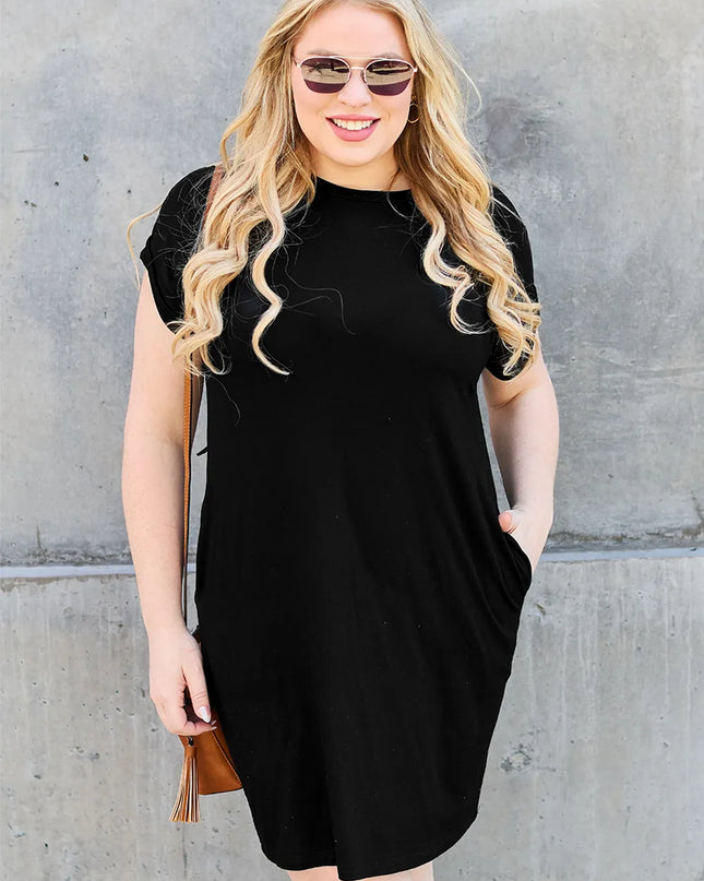 Basic Bae Bamboo Full Size Round Neck Short Sleeve Dress with Pockets