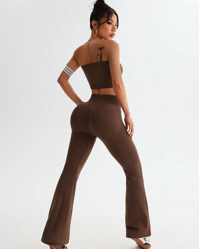 Tube Top and High Waist Flare Pants Active Set 