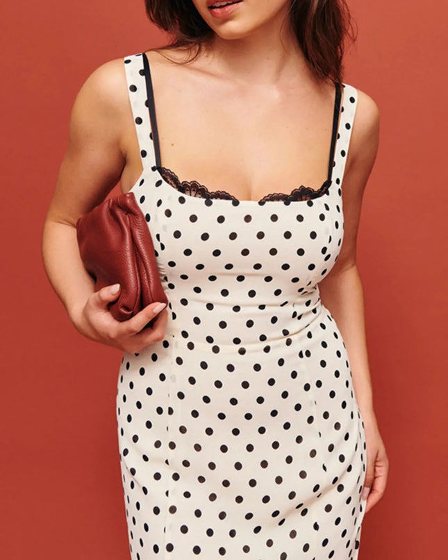 Polka Dot Sweetheart Neckline Maxi Dress