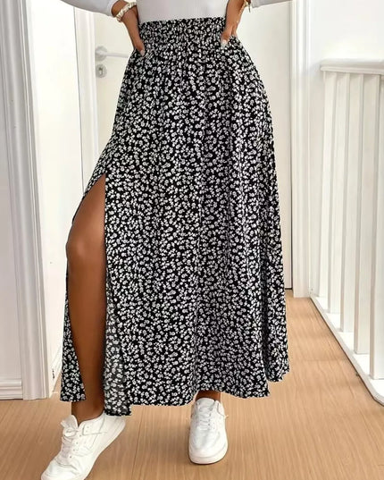 Floral Split Elastic Waist Maxi Skirt