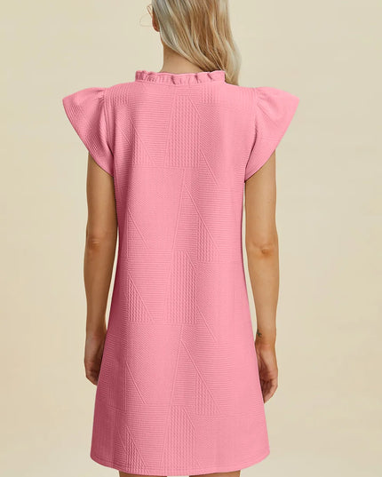 Double Take Full Size Ruffled V-Neck Cap Sleeve Dress