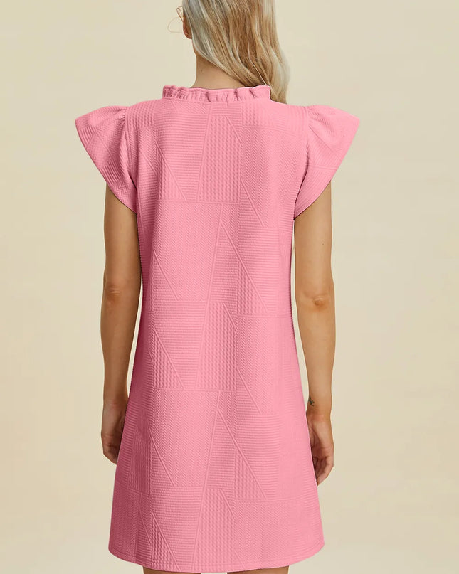 Double Take Full Size Ruffled V-Neck Cap Sleeve Dress