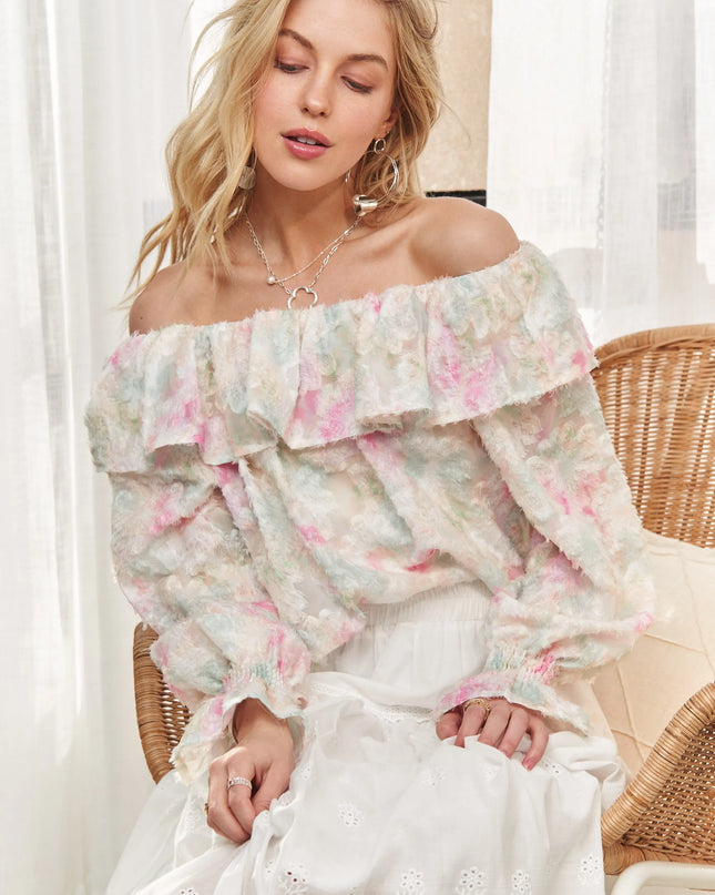 ADORA Ruffled Off Shoulder Floral Blouse 