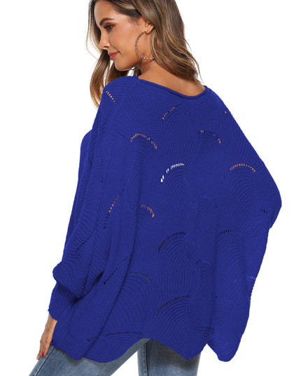 Round Neck Long Sleeve Openwork Sweater