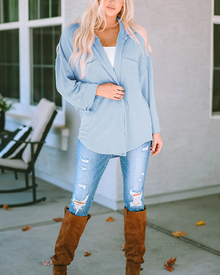 Striped Collared Neck Long Sleeve Shirt