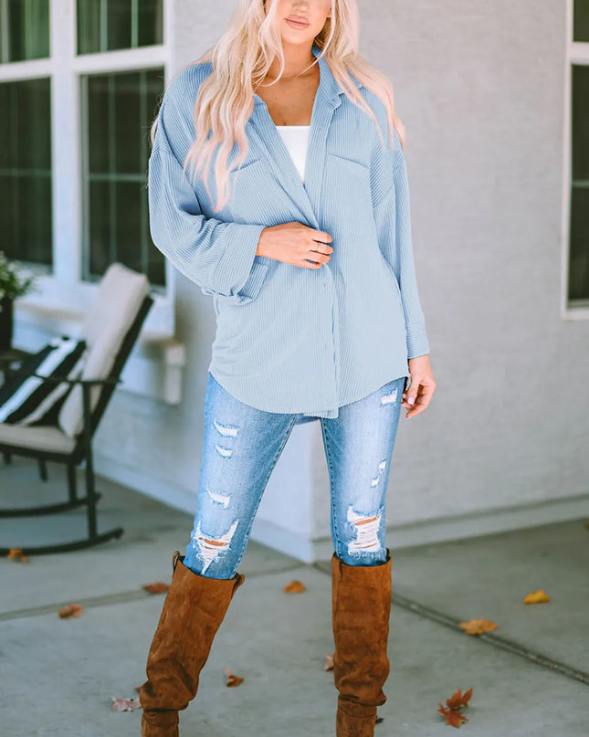 Striped Collared Neck Long Sleeve Shirt