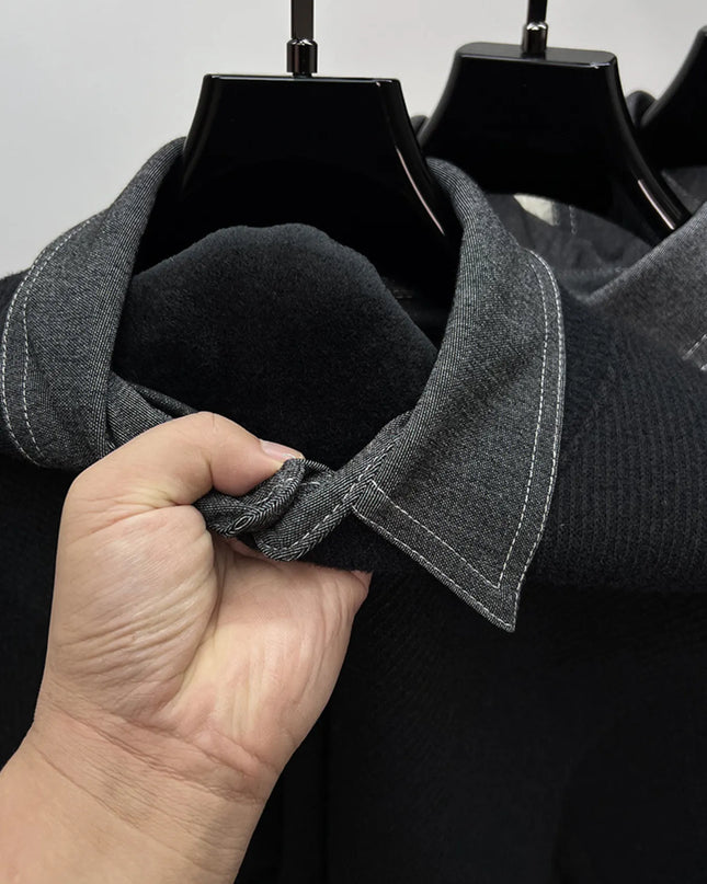 Men's Plus Size Ribbed Knit Collared Neck Sweater