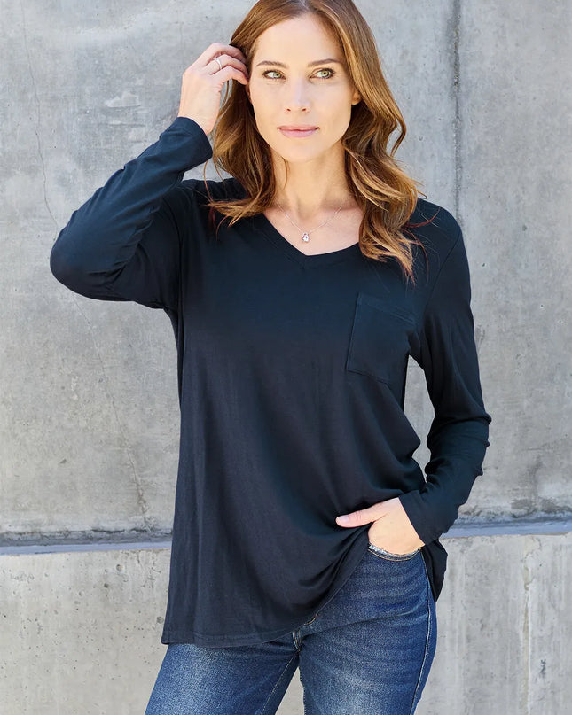 Basic Bae Full Size V-Neck Long Sleeve Top