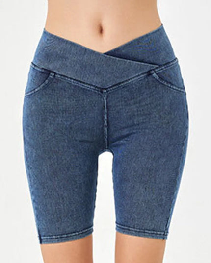 Basic Bae Asymmetrical Waist Denim Shorts with Pockets