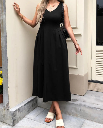 V-Neck Midi Tank Dress Black