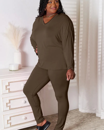 Basic Bae Bamboo Full Size V-Neck Long Sleeve Top and Pants Lounge Set