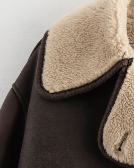 Collared Neck Long Sleeve Plush Jacket