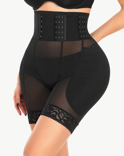 Full Size Breathable Lace Trim Shaping Shorts Black