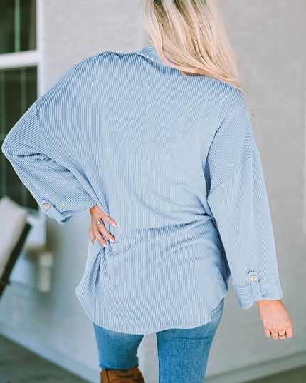 Striped Collared Neck Long Sleeve Shirt