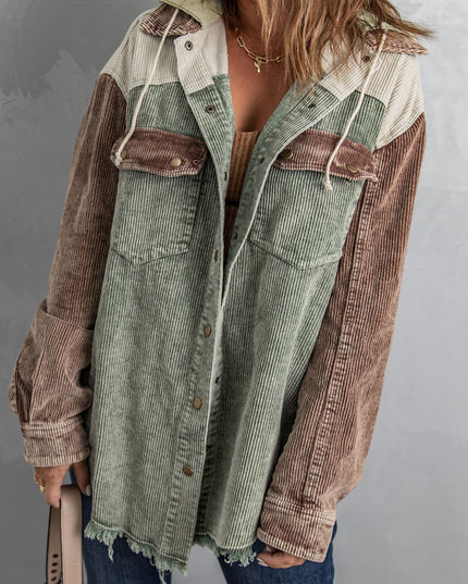 Snap Front Hooded Corduroy Shacket Sage