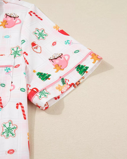 Christmas Spirit Cute Holiday Print Short Sleeve Shirt and Pants 2pcs Pajama Set