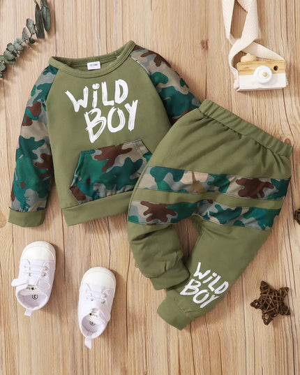 Children's Camouflage Top and Pants Set Army Green