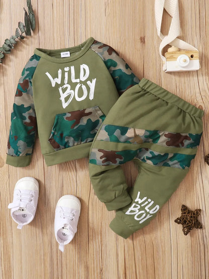 Children's Camouflage Top and Pants Set Army Green