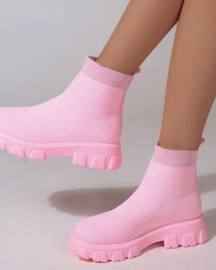 Mesh Round Toe Platform Boots