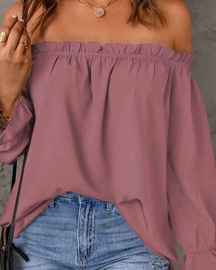 Off-Shoulder Flounce Sleeve Blouse 