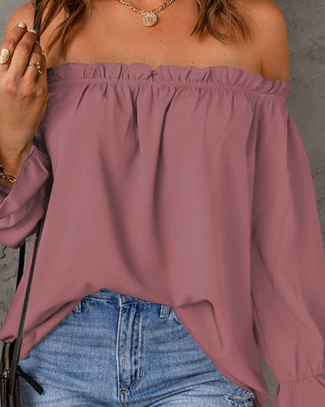 Off-Shoulder Flounce Sleeve Blouse 