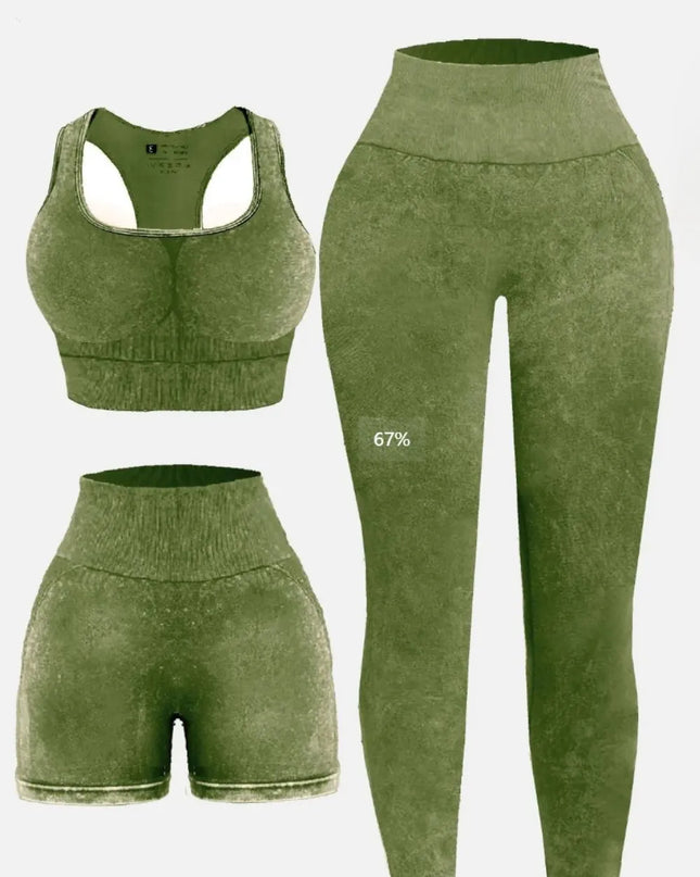 3 Piece Washed Square Neck Wide Strap Active Set 