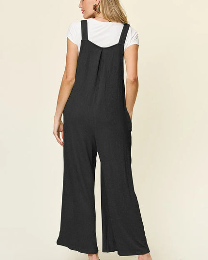 Double Take Full Size Texture Sleeveless Wide Leg Overall