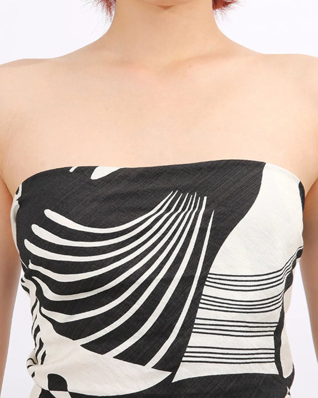 Abstract Print Tube Top and Wide Leg Pants Two-Piece Set