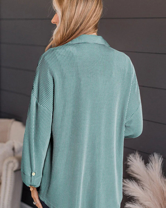 Striped Collared Neck Long Sleeve Shirt